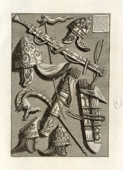 In dieser Tafel sind Helme zu sehen von Giovanni Battista Piranesi